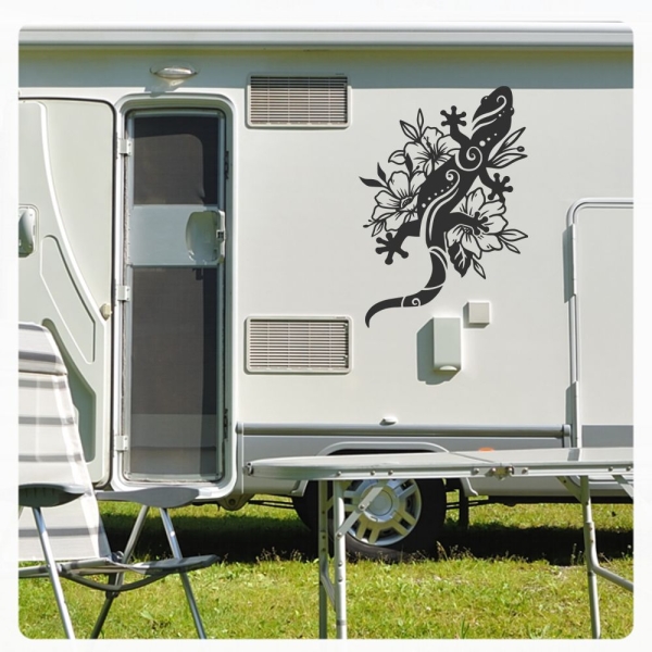 Wohnmobil Aufkleber Hibiskus Blumen Gecko Echse WoMo Caravan Aufkleber Sticker WoMo404