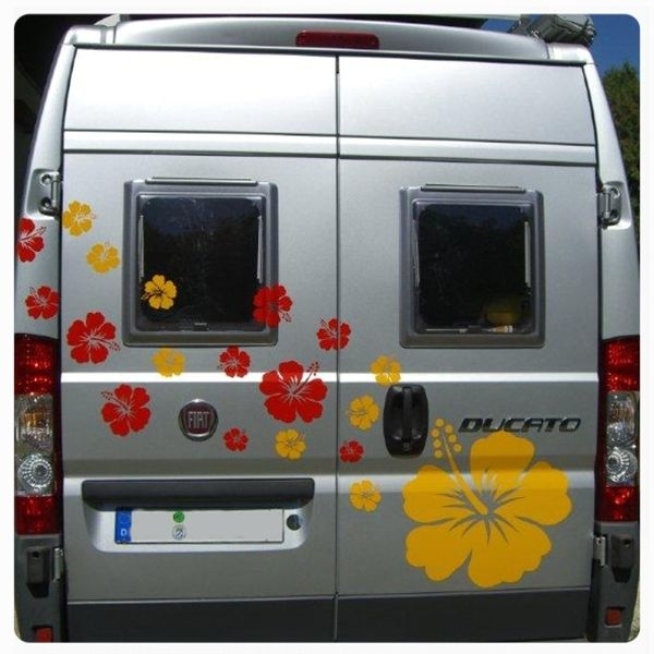 Hibiskus Blumen Blüten 2 farbig Wohnmobil Aufkleber Wohnwagen Caravan Sticker WoMo014
