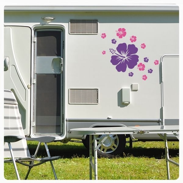 Hibiskus Blumen Blüten 2 farbig Wohnmobil Aufkleber Wohnwagen Caravan Sticker WoMo014