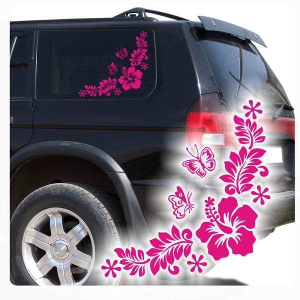 Hibiskus Hawaii Blumen Auto Aufkleber Sticker Ecke Ranke A174