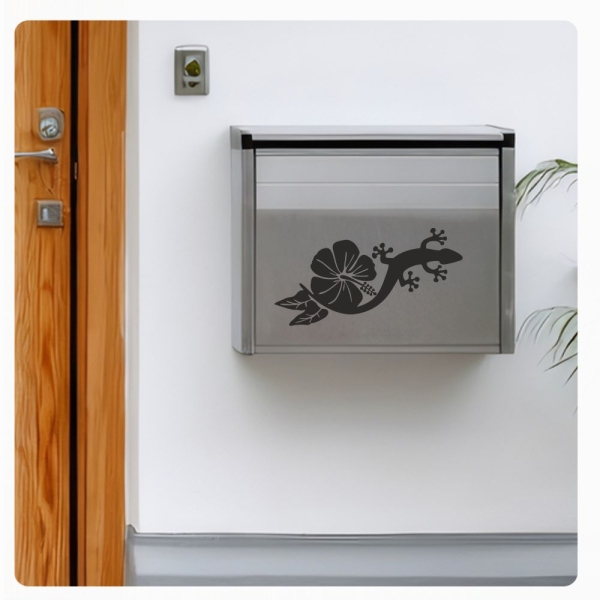 Briefkastenaufkleber Hibiskus Gecko Gekko Echse Aufkleber B003