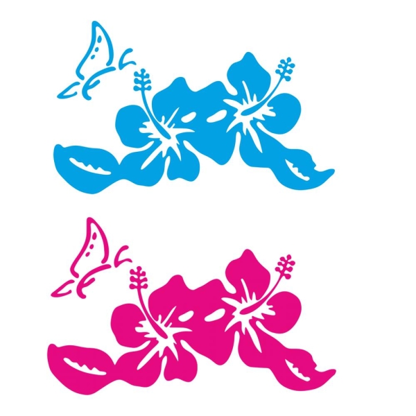Hibiskus Hawaii Blumen Schmetterlinge Auto Aufkleber A024
