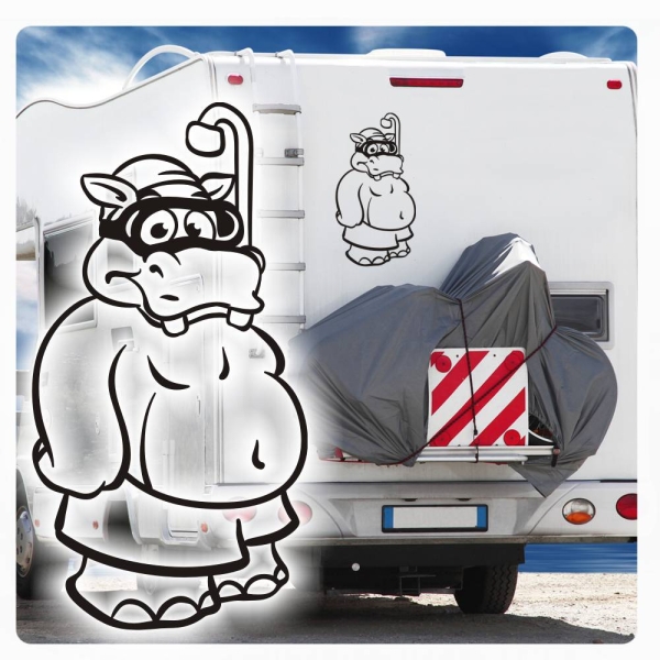 Hippo Nilpferd Taucher Urlaub Wohnmobil Aufkleber Wohnwagen Sticker WoMo315
