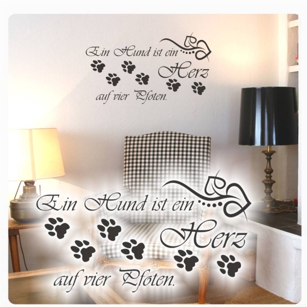 Wandtattoo Hund Herz 4 Pfoten Irische Weisheit Hunde Mops W675