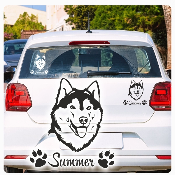 Hundeaufkleber Siberian Husky Name Pfoten Aufkleber A395
