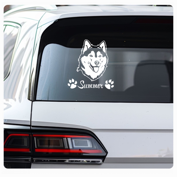 Hundeaufkleber Siberian Husky Name Pfoten Aufkleber A395