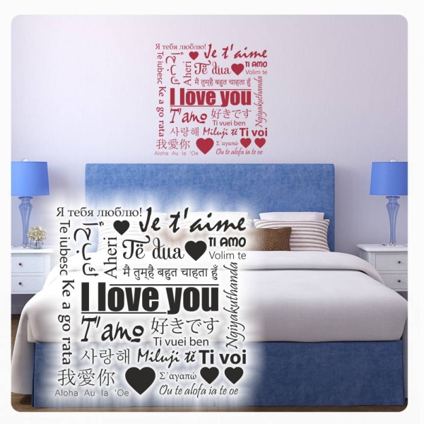 Wandtattoo I love You 22 verschiedene Sprachen Wandtaufkleber W4009