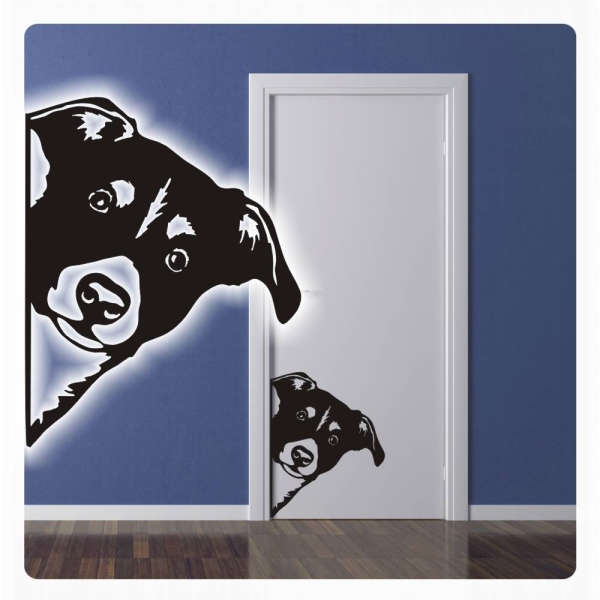 Jack Russell Hund schaut um die Ecke  Wandtattoo Türaufkleber Türsticker T823