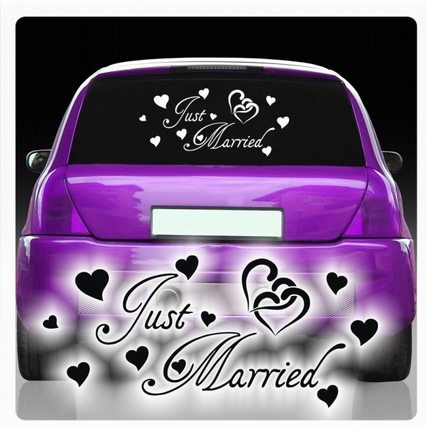Auto Aufkleber Just Married Heckscheiben Autoaufkleber Hochzeit Sticker AH003