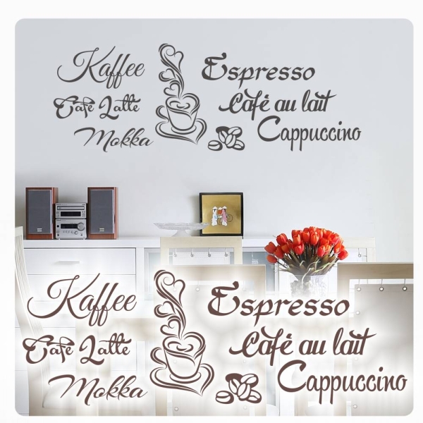 Wandtattoo Coffee Kaffee Espresso Mokka Cafe Latte Café au lait Cappuccino W3006