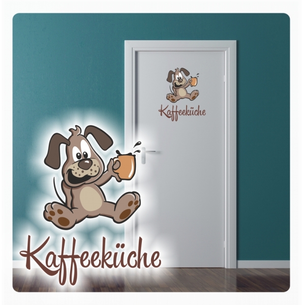 Türaufkleber Kaffeeküche Hund Kaffee Digitaldruck Wandtattoo Türtattoo DT102