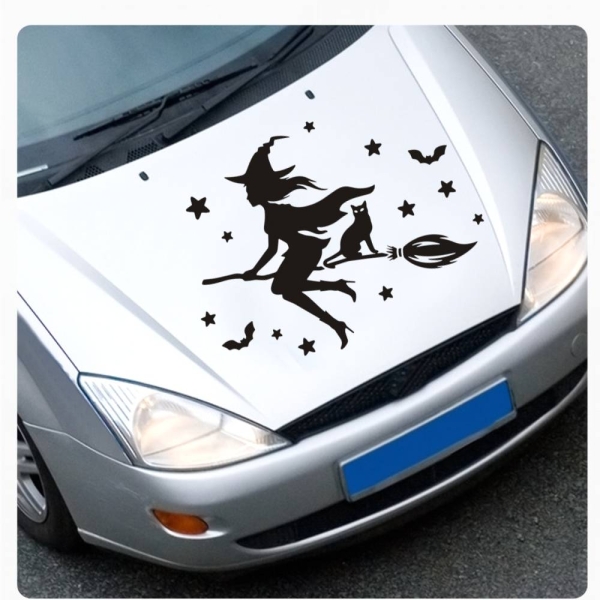 Hexe Hexen Katze Fledermaus Motorhauben Sticker Auto Aufkleber A741