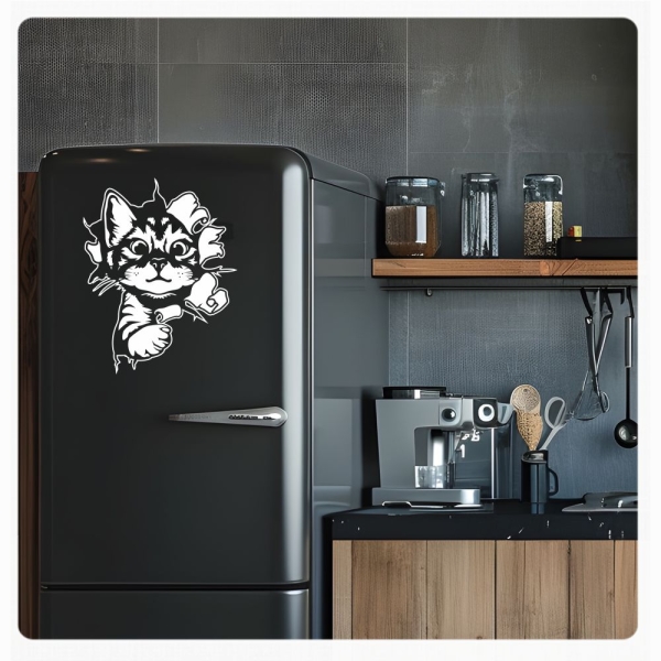 Katze Kitty schaut raus Kühlschrank Aufkleber Wandtattoo Küche Dekor Sticker K022