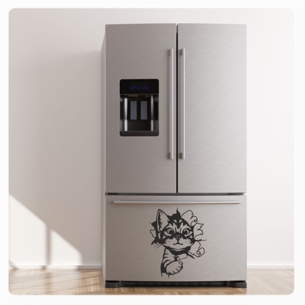 Katze Kitty schaut raus Kühlschrank Aufkleber Wandtattoo Küche Dekor Sticker K022