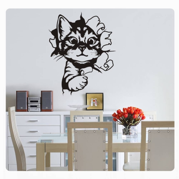Katze Kitty schaut raus Wandtattoo Wandaufkleber W3041