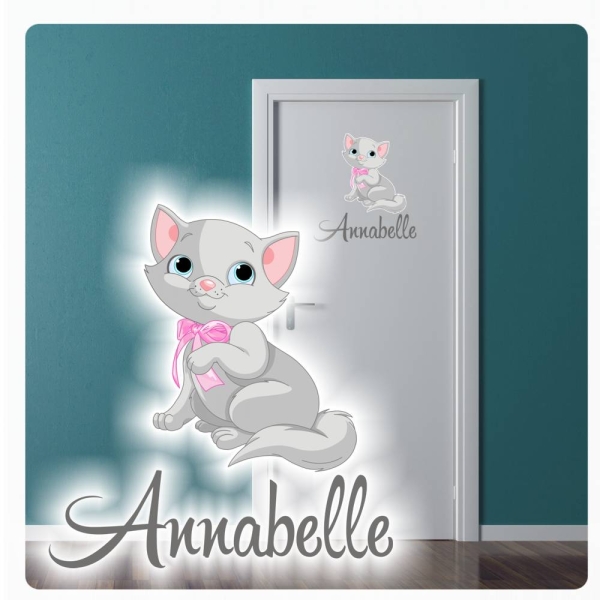 Türaufkleber Katze Kätzchen Name Digitaldruck Wandtattoo Türtattoo DT156