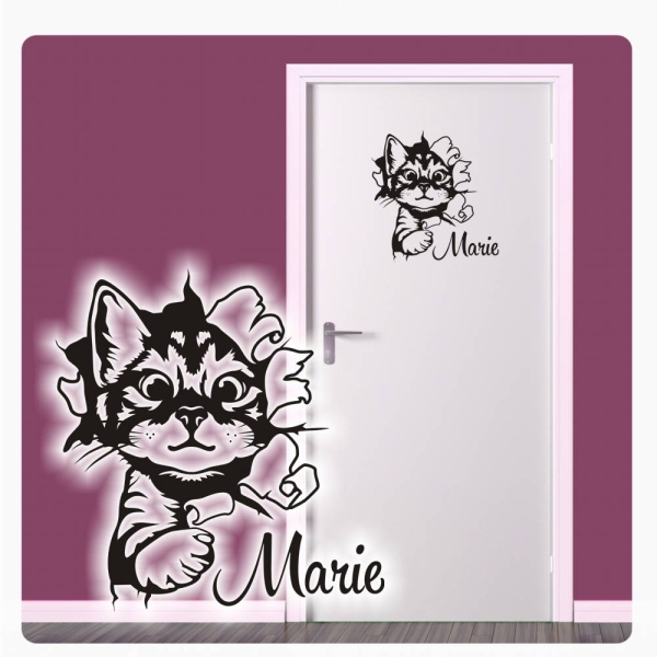 Mädchen Name Katze Tür Aufkleber Wandtattoo Türaufkleber Kätzchen Sticker T314