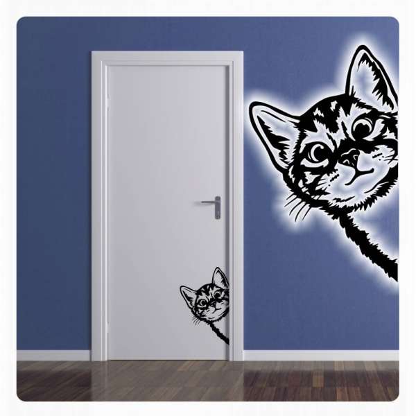 Katze Kitty Kätzchen schaut um die Ecke  Wandtattoo Türaufkleber Türsticker T828um die Ecke  Wandtattoo Türaufkleber Türsticker T824