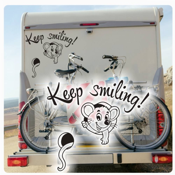 Keep Smiling Maus Wohnmobil Aufkleber Wohnwagen Sticker WoMo060