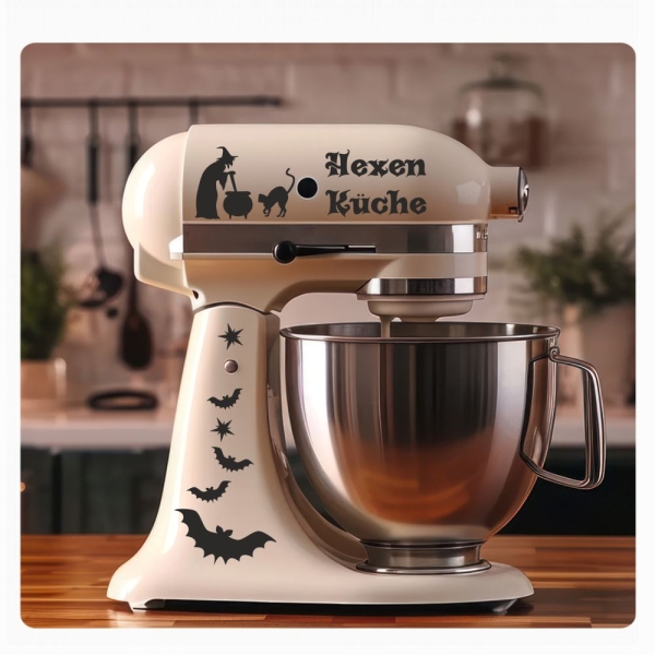 Aufkleber Sticker SET für Kitchen Aid Kitchenaid Hexen Küche Hexe Katze FledermausTattoo KAA004