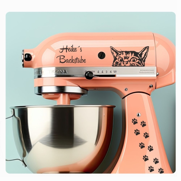 Aufkleber Sticker SET für Kitchen Aid Kitchenaid Wunsch Name Backstube neugierige Katze Tattoo KAA001