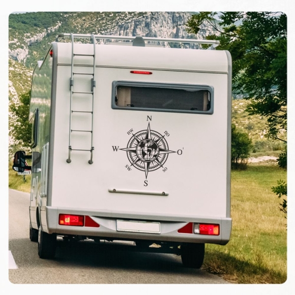 Kompass Rose Weltkugel Erde Compass Wohnmobil Aufkleber Wohnwagen Caravan Wohnwagen Sticker WoMo431