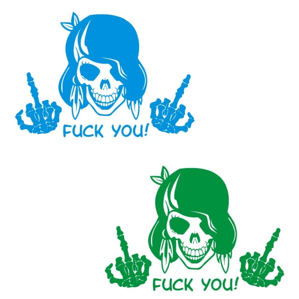 Autoaufkleber Lady Skull Totenkopf Stinkefinger Fuck You! Heckscheibenaufkleber A759