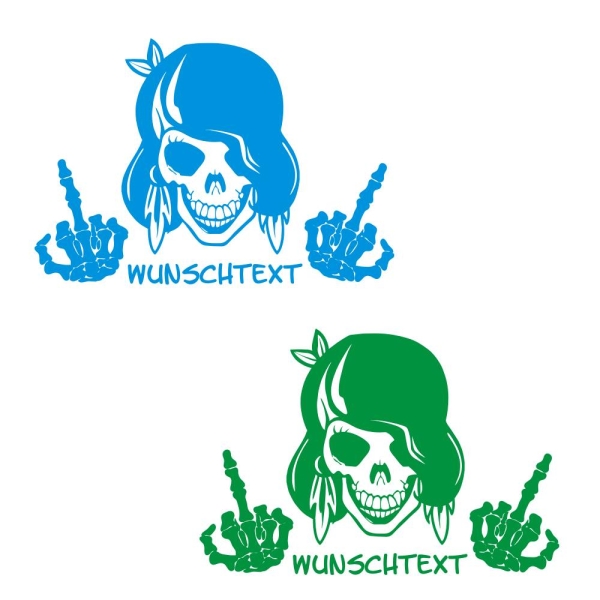 Autoaufkleber Lady Skull Totenkopf Stinkefinger Wunschtext Fuck You! Heckscheibenaufkleber A760