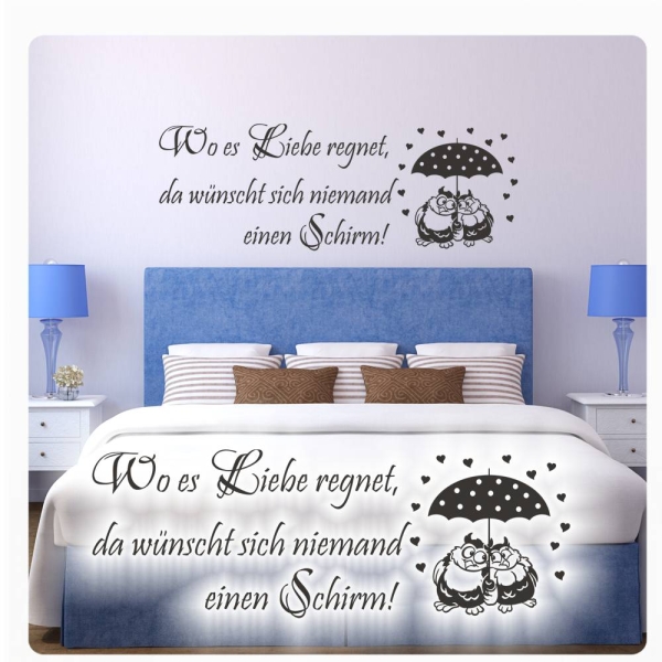 Wo es Liebe regnet... Spruch Wandtattoo Lounge Wandtaufkleber W1699