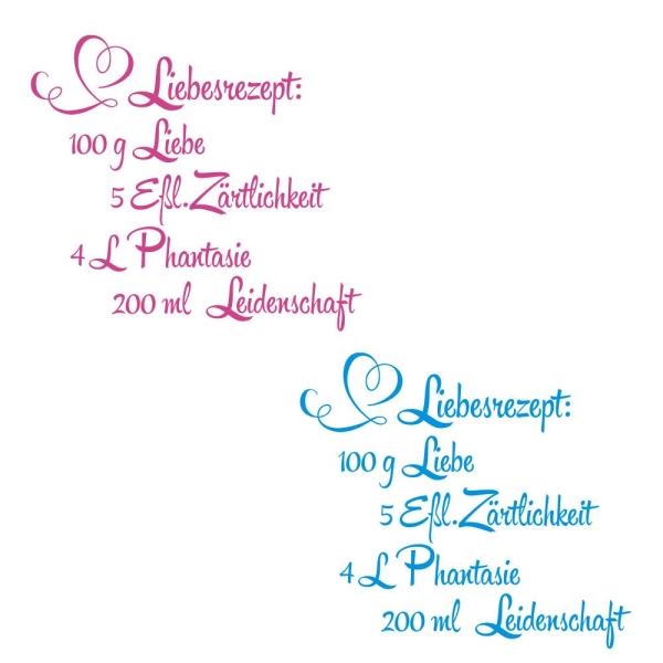 Wandtattoo Liebesrezept Wandaufkleber Liebe Rezept W1302