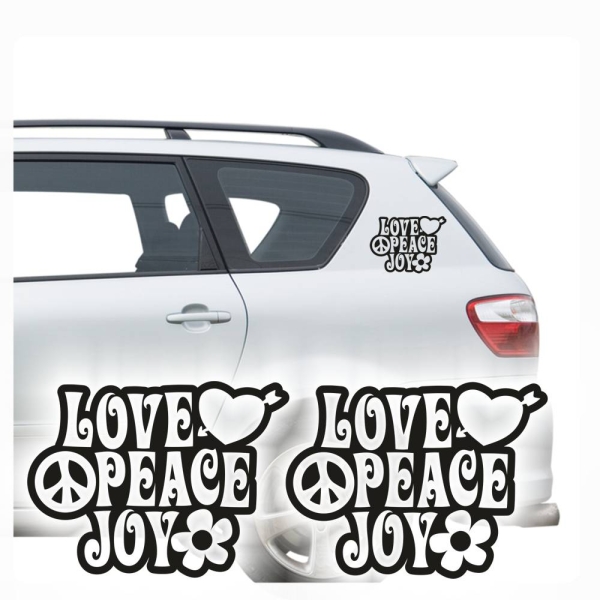 Love Peace Joy Auto Aufkleber Retro Decal Autoaufkleber Sticker 2er SET A855