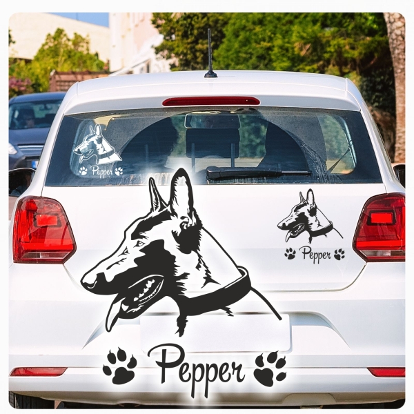 Hundeaufkleber Belgischer Malinois Schäferhund  Name Auto Aufkleber A455