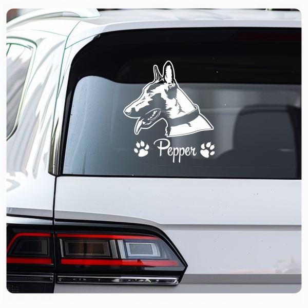 Hundeaufkleber Belgischer Malinois Schäferhund  Name Auto Aufkleber A455