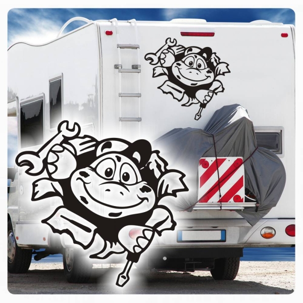 Schildkröte Mechaniker Wohnmobil Aufkleber Wohnwagen Sticker WoMo036