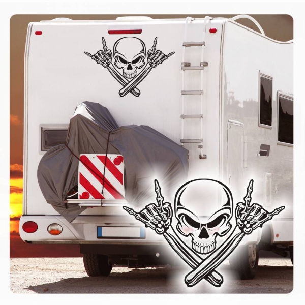 Skull Metal Hands Bones Rock´n´Roll Wohnmobil Aufkleber Wohnwagen Sticker WoMo088