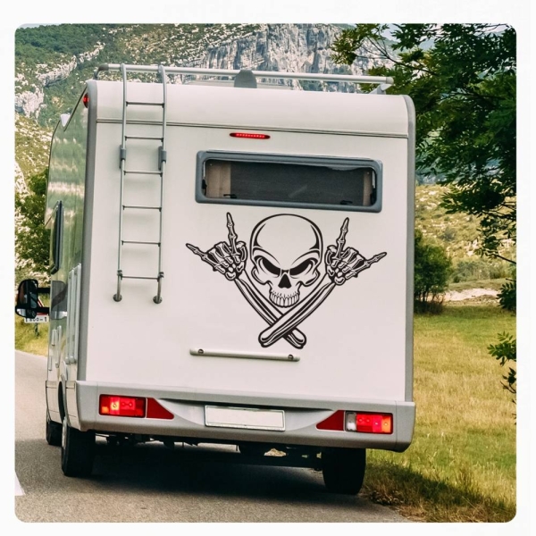 Skull Metal Hands Bones Rock´n´Roll Wohnmobil Aufkleber Wohnwagen Sticker WoMo088