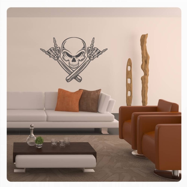 Skull Metal Hands Bones Rock´n´Roll Wandtattoo Walltattoo Wandaufkleber W227