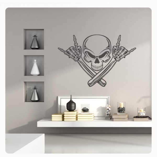 Skull Metal Hands Bones Rock´n´Roll Wandtattoo Walltattoo Wandaufkleber W227