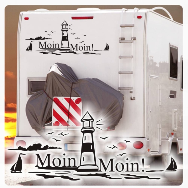 Wohnmobil Aufkleber Leuchtturm Meer Moin Moin! Wohnwagen Sticker WoMo Caravan WoMo211