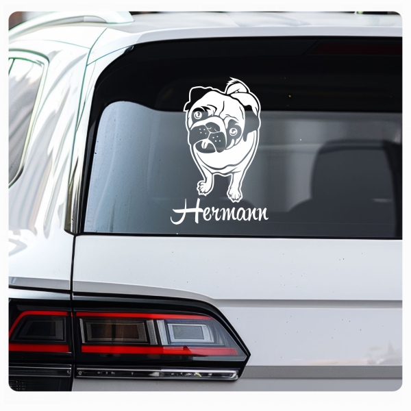 Mops Name Auto Aufkleber Autoaufkleber Sticker Pug Pfote A1908