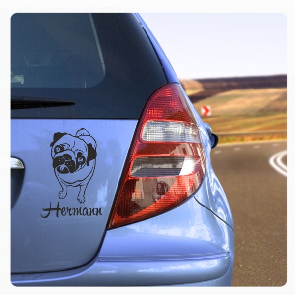 Mops Name Auto Aufkleber Autoaufkleber Sticker Pug Pfote A1908