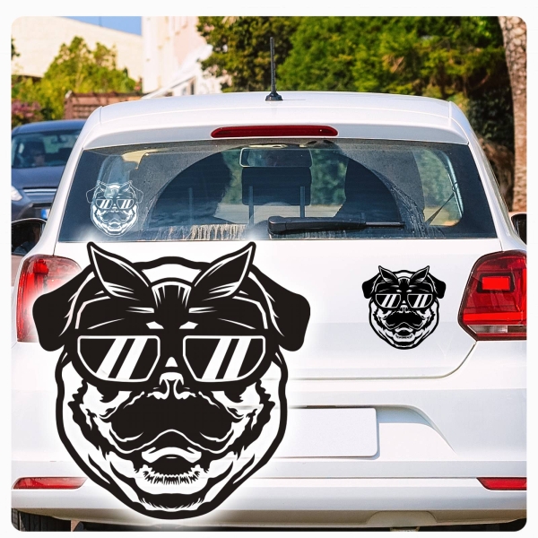 Mops mit Sonnenbrille Haarband Pug Autoaufkleber Auto Aufkleber Sticker A729