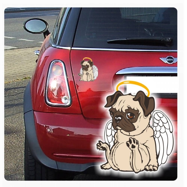 Mops Engel Auto Aufkleber Autoaufkleber Hundesticker Hundeaufkleber Tattoo DA979