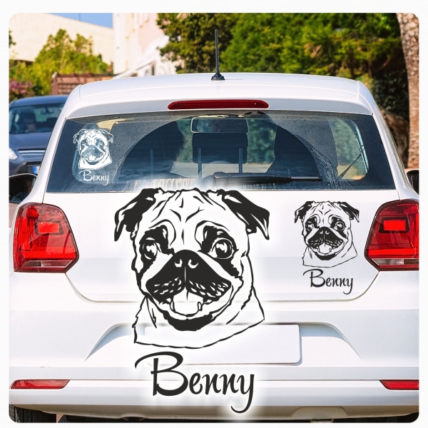 Mops Name Auto Aufkleber Autoaufkleber Sticker Pug A1702