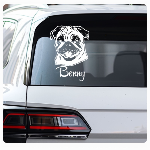 Mops Name Auto Aufkleber Autoaufkleber Sticker Pug A1702