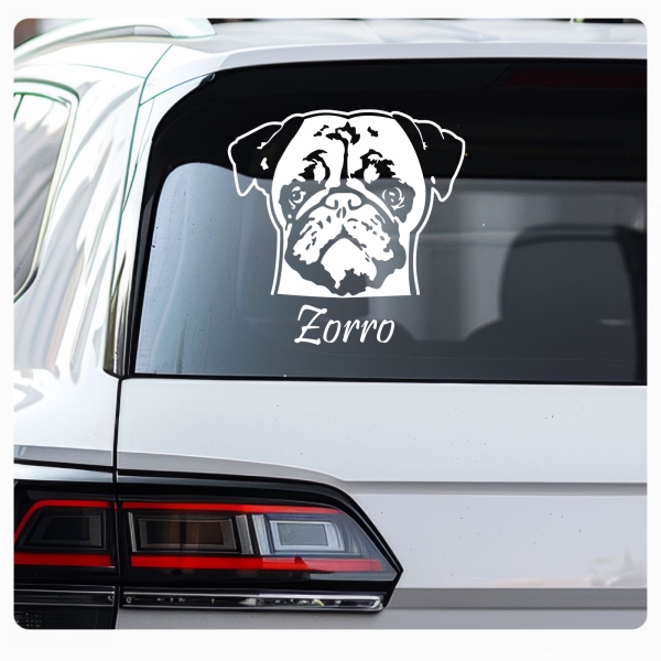 Mops Name Auto Aufkleber Autoaufkleber Sticker Pug A1824