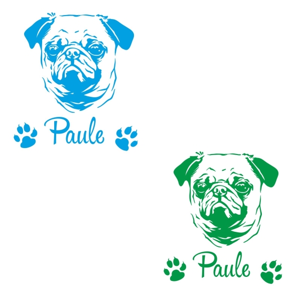 Hundeaufkleber Mops Wunschname Hunde Aufkleber Pug Sticker A275