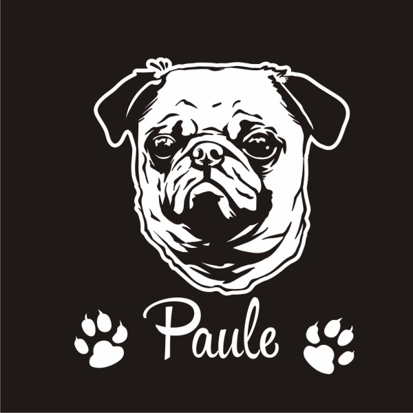 Hundeaufkleber Mops Wunschname Hunde Aufkleber Pug Sticker A275