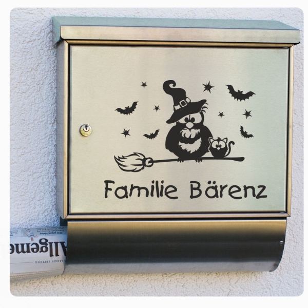 Briefkastenaufkleber Eule Hexe Katze Namen Aufkleber Sticker B020
