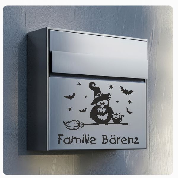 Briefkastenaufkleber Eule Hexe Katze Namen Aufkleber Sticker B020